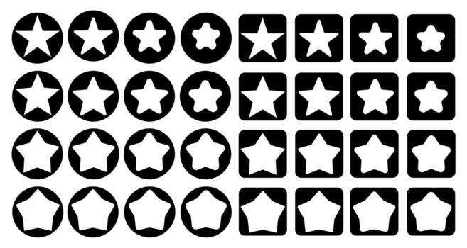 Various stars shape framed by black circle. Vector set. and rectangular shape.