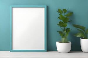 Rectangular vertical frame mockup in scandi style interior. photo