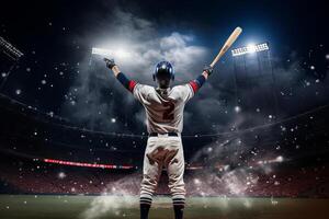 baseball player with bat on baseball field, in the style of spectacular backdrops. photo