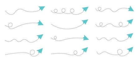 Set of dashed line paper airplane route vector