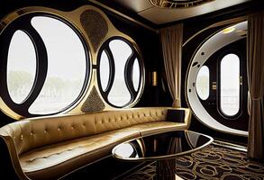 The interior of the spaceship gleamed with a luxurious sheen. . photo