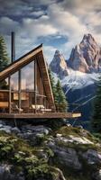 modern style architecture of chic minimalist tiny wooden house at Italian Alps. photo