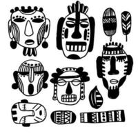 set of doodle mask elements totems of Indians. vector