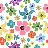 Hand drawn seamless pattern with colorful flowers vector design. Perfect for textile prints