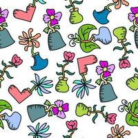 Hand drawn seamless pattern with colorful flowers vector design. Perfect for textile prints