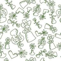 Hand drawn seamless pattern with green flowers vector design. Perfect for textile prints