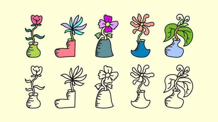 set of hand drawn beautiful flowers vector illustration design