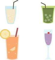 Fresh Drink. Beverages. Soda, juice, water, milk etc. Can, bottle, cup, glass. Isolated icons, objects on a transparent background. Vector Illustration