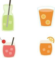 Fresh Drink. Beverages. Soda, juice, water, milk etc. Can, bottle, cup, glass. Isolated icons, objects on a transparent background. Vector Illustration