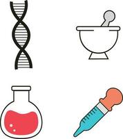 Science Laboratory Equipment. Laboratory test tubes. Medical scientific research. Experiment equipment. Lab measuring beaker. Bottle with droppers. Vector Pro