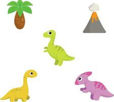 Cute dino illustration. Dinosaurs funny dino character. Fantasy cartoon dinosaurs vector illustration set Pro Vector