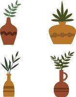 Potted Leaf Illustration set. Foliage houseplant growing in flower pot. Green leaf decoration for home interior. Natural indoor decor. Pro Vector