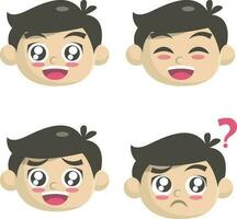 Set of Cute Expressions Children . Little schoolboy with different emotions.Cartoon flat vector collection