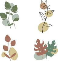 Aesthetic Leaves shape with leaves element in earth tone color, Flat vase illustration Free Vector