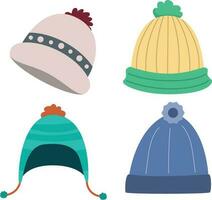 invierno sombrero. vector tejido de punto sombreros, para muchachas y Niños para frío clima aislado en un blanco antecedentes.