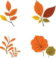 Autumn leaves element set, isolated on white background. simple cartoon flat style, vector illustration.