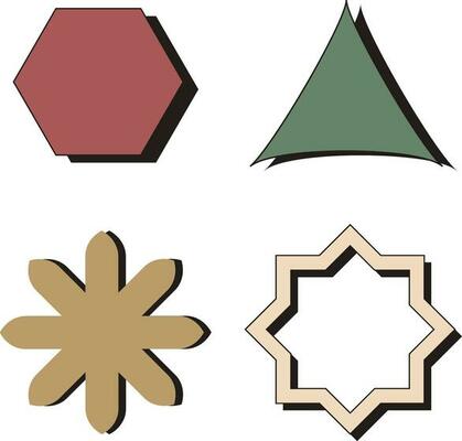 Retro Geometric Shape. Brutal contemporary star oval spiral flower and other primitive elements. Bauhaus memphis design.