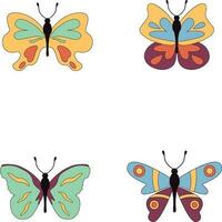Retro butterfly stickers. Hippie 60s 70s elements. Floral romantic sign and symbols in trendy cute retro style. Yellow, pink colors. vector