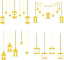 Lantern Ramadan Decoration. Muslim ornamental hanging gold lanterns, stars and moon vector illustration. Muslim holiday lantern traditional.Vector Pro