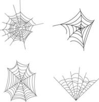 Halloween Spider Web set isolated. Spooky Halloween cobweb with spiders. Outline vector illustration