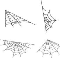 Halloween Spider Web set isolated. Spooky Halloween cobweb with spiders. Outline vector illustration