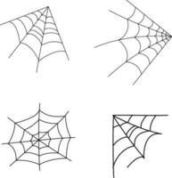 Halloween Spider Web set isolated. Spooky Halloween cobweb with spiders. Outline vector illustration