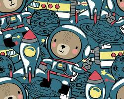 seamless pattern vector of cute bear astronaut with space elements illustration