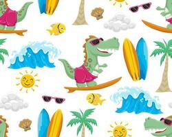 sin costura modelo vector de playa verano fiesta elementos con dinosaurio tabla de surf