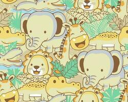 Seamless pattern of funny safari animals cartoon vector