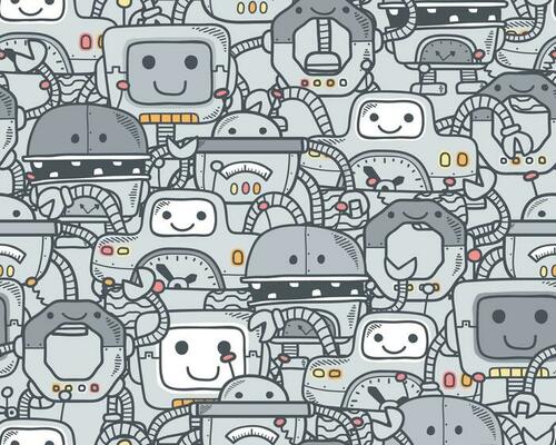 Seamless pattern vector of funny robot cartoon