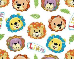 seamless pattern vector of funny lion face cartoon with colorful ornament