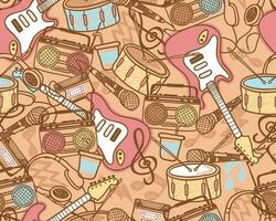 Seamless pattern vector of musical elements cartoon in retro style