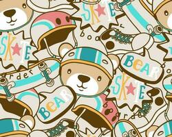 seamless pattern vector of skateboard element cartoon with funny bear