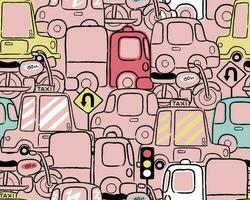 Seamless pattern vector of vehicles cartoon with road sign