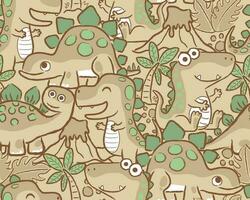 Seamless pattern vector of dinosaurs cartoon with prehistoric elements