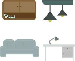 Home Furniture Types Of Related Vector Line Icons. Contains Icons such as chairs, tables, sofas, bed lamps, Storage Systems, and others.