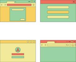 Retro Ui Shape. Retro PC Desktop Template Boxes and Elements. Vector Illustrations.