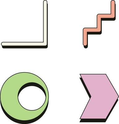 Retro Geometric Shape shape. Brutal contemporary star oval spiral flower and other primitive elements. Bauhaus memphis design.