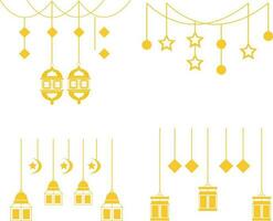 Lantern Ramadan Decoration. Muslim ornamental hanging gold lanterns, stars and moon vector illustration. Muslim holiday lantern traditional.Vector Pro