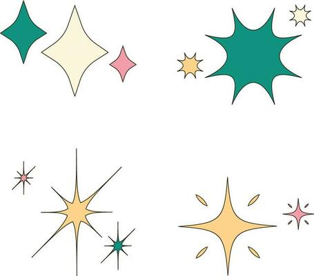 Retro Shiny Stars. starburst and retro futuristic graphic ornaments for decoration.Vector pro