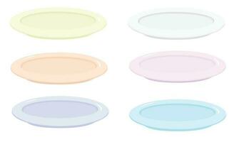 Pastel color plate vector set. Multicolor plate vector set. Flat vector set isolated on white background. Crockery set.