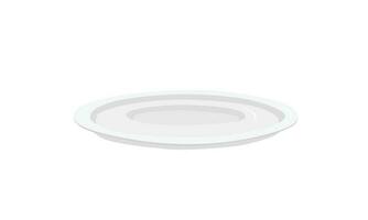 White ceramic plate vector illustration. Flat vector isolated on white background. White plate, white dish clipart in cartoon style.