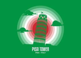 Pisa Tower vector. Moonlight illustration of famous historical statue and architecture in United Kingdom. Color tone based on flag. Vector eps 10