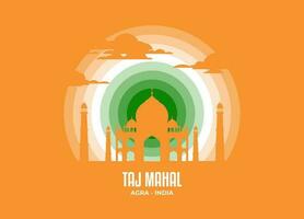 Taj Mahal vector. Moonlight illustration of famous historical statue and architecture in United Kingdom. Color tone based on flag. Vector eps 10