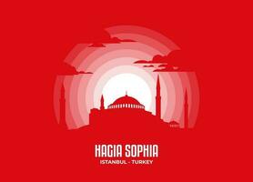 Hagia Sophia vector. Moonlight illustration of famous historical statue and architecture in United Kingdom. Color tone based on flag. Vector eps 10