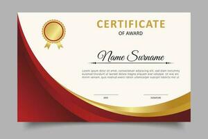 elegante rojo y oro degradado certificado negocio modelo diseño vector