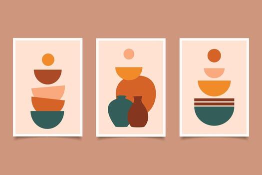 resumen moderno boho contemporáneo pared Arte conjunto boho estilo, abstracto de moda imprimible para pared decoración vector