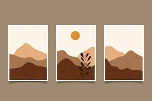 Abstract aesthetic boho contemporary modern sun and moon landscape wall art decoration vector