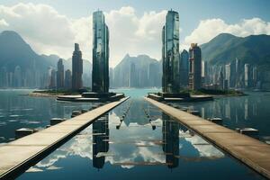On the street on a futuristic city. photo