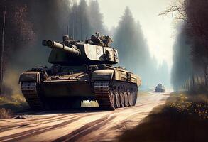 A tank convoy on a spring road. photo